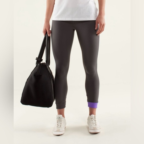 Lululemon Amped Crop Cuffed Leggings in Soot/White/Power Purple - 6 - Picture 3 of 7